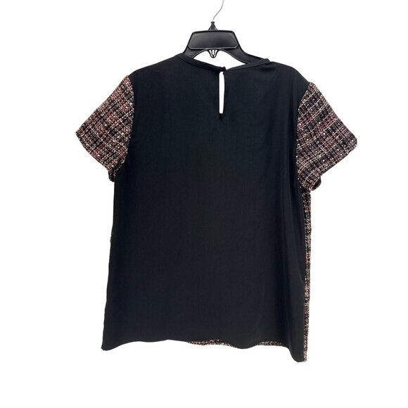 Banana Republic Tweed Short Sleeve Top Black Red Medium M Preppy Business - Picture 7 of 8